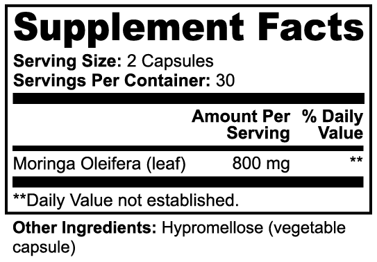 Leafy Moringa Powder Capsules 100% Pure